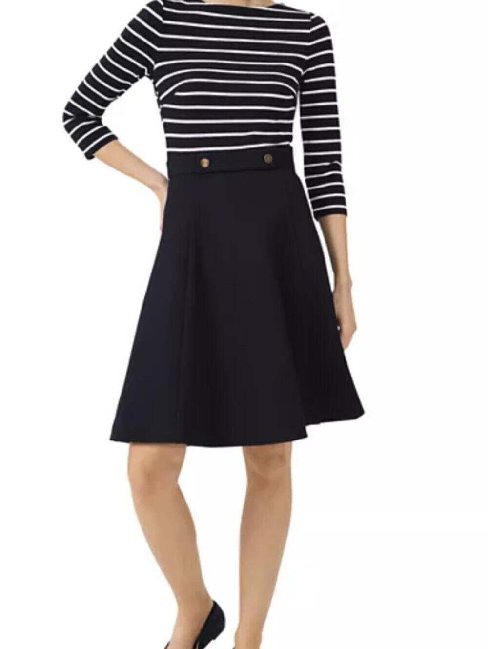 Hobbs London Navy & White Striped Boat Caris Ponte 3/4 Sleeve Dress - Size - 6